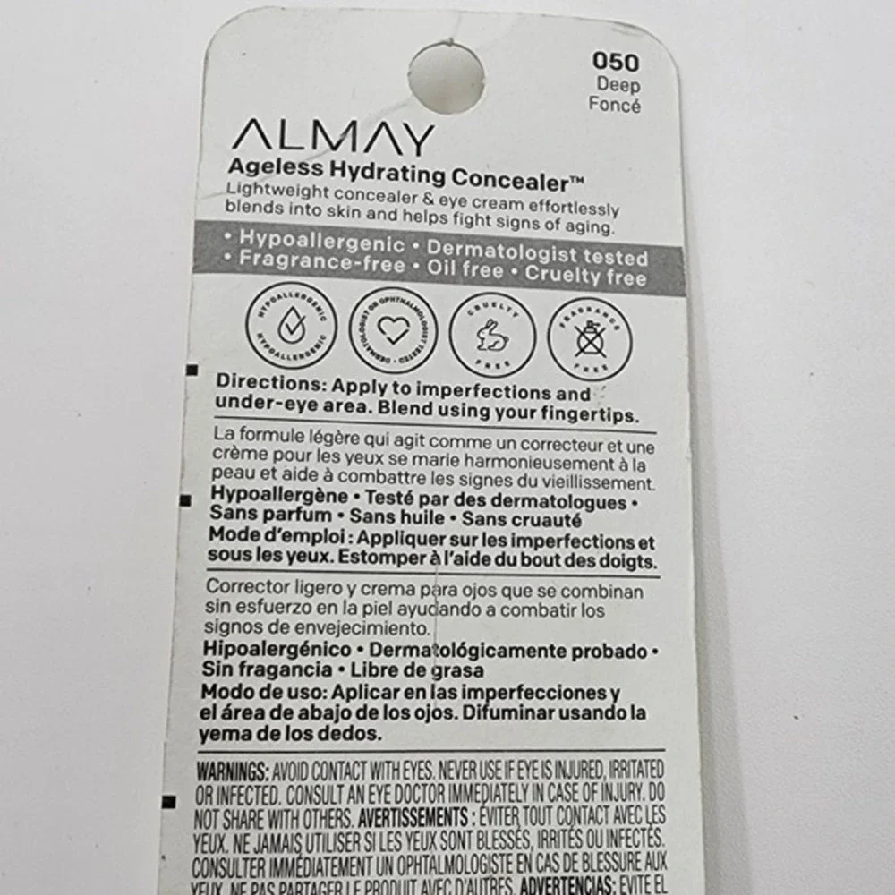 Almay Ageless Hydrating Concealer 050 Deep Hyaluronic Acid .37 Fl Oz New in Box